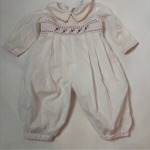 Royal Child Smocked One Piece Romper Christmas Candy Cane White Red 9 Month Baby